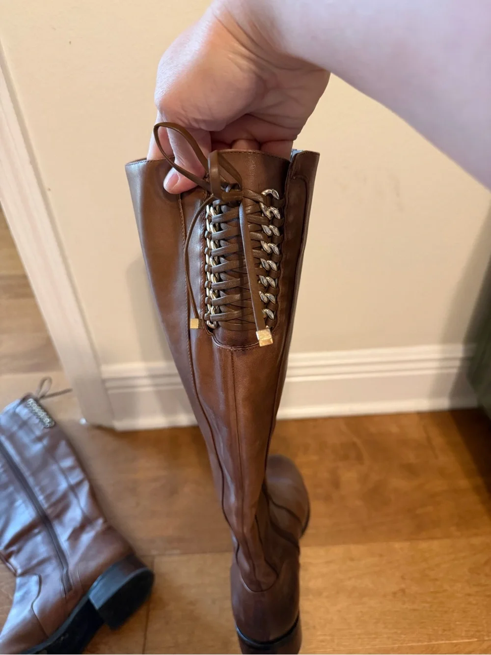 Brown Leather Knee-High Riding Boots